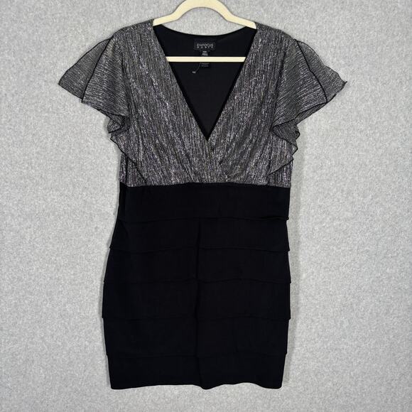 VTG 90s Enfocus Dress 16 Mini Bandage Metallic Tiered Ruffles Shimmer Evening - Picture 1 of 12